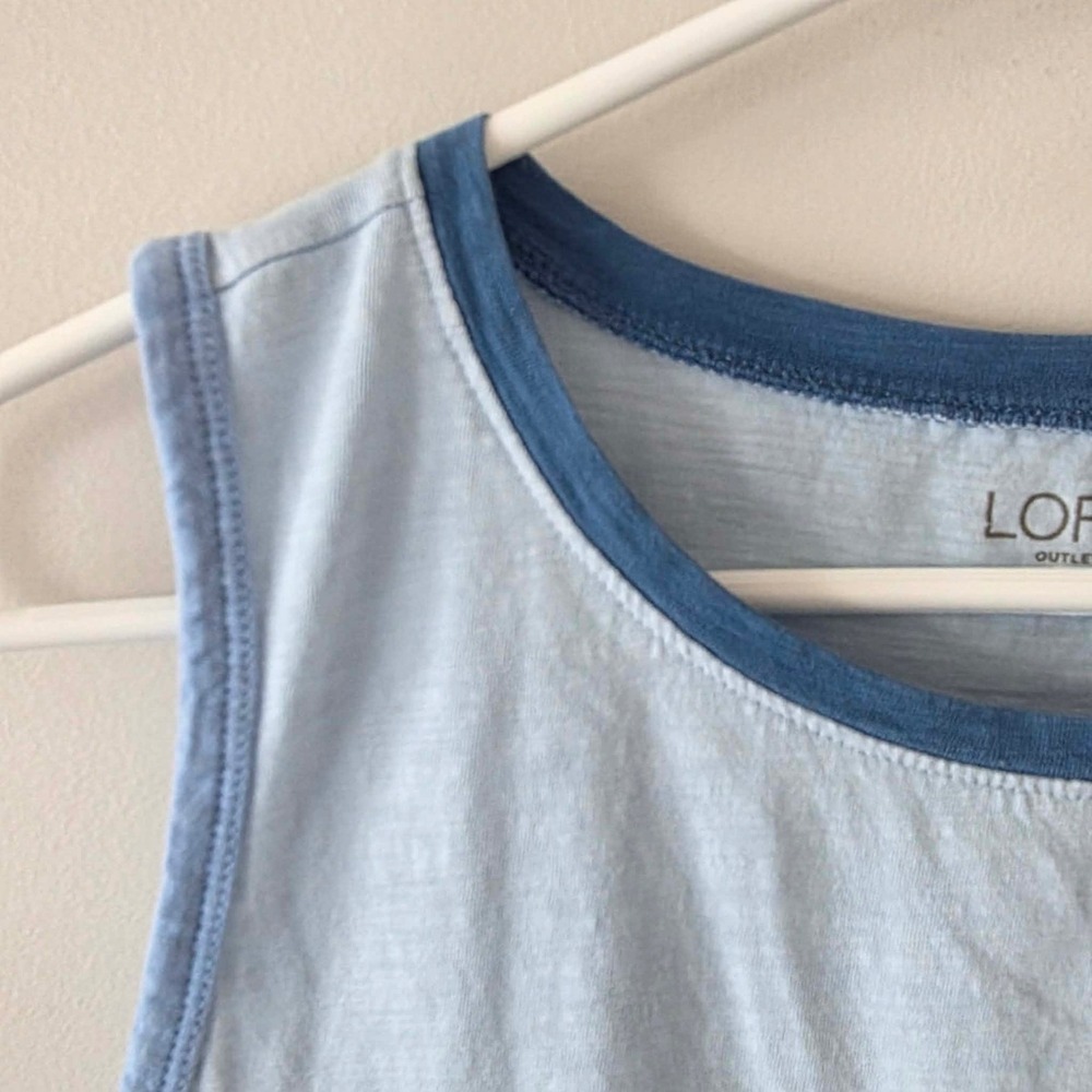 Loft Outlet Blue White Colorblock Slub Knit Ringer Tank Top Womens Medium - Picture 6 of 6